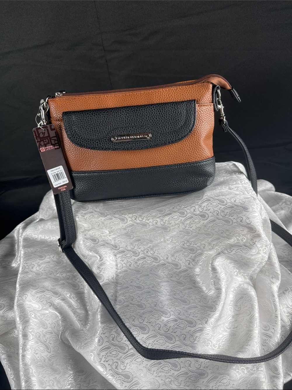 Stone Mountain leather Black & Brown Pebbled Leather Crossbody